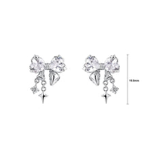 Load image into Gallery viewer, 925 Sterling Silver Sweet and Cute Ribbon Stud Earrings with Cubic Zirconia