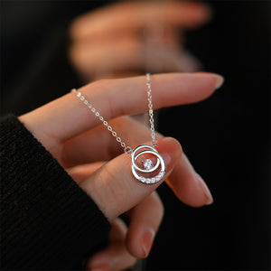 925 Sterling Silver Fashion Simple Geometric Double Circle Pendant with Cubic Zirconia and Necklace