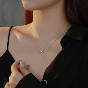 925 Sterling Silver Fashion Simple Geometric Double Circle Pendant with Cubic Zirconia and Necklace