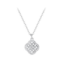 Load image into Gallery viewer, 925 Sterling Silver Simple Temperament Hollow Four-leafed Clover Pendant with Cubic Zirconia and Necklace