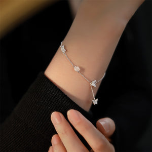 925 Sterling Silver Fashion Simple Butterfly Rose Tassel Bracelet with Cubic Zirconia