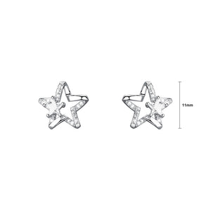 925 Sterling Silver Fashion Simple Hollow Star Stud Earrings with Cubic Zirconia
