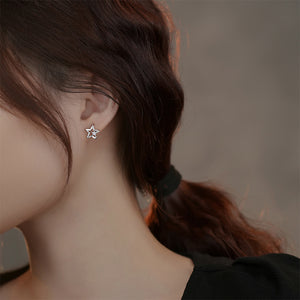 925 Sterling Silver Fashion Simple Hollow Star Stud Earrings with Cubic Zirconia
