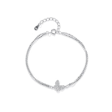 925 Sterling Silver Fashion Simple Butterfly Double Layer Bracelet with Cubic Zirconia
