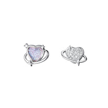 Load image into Gallery viewer, 925 Sterling Silver Simple Sweet Heart Shaped Planet Stud Earrings with Cubic Zirconia