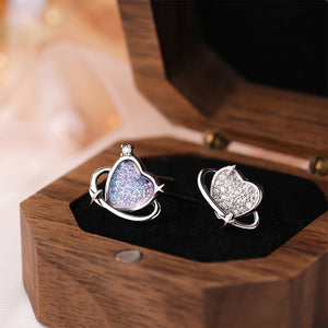 925 Sterling Silver Simple Sweet Heart Shaped Planet Stud Earrings with Cubic Zirconia