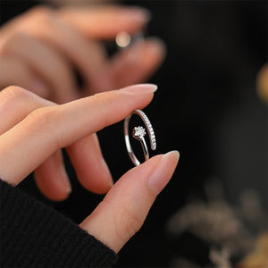 925 Sterling Silver Fashion Simple Star Adjustable Open Ring with Cubic Zirconia
