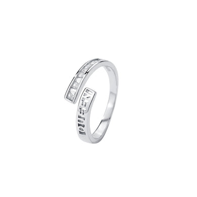 925 Sterling Silver Simple and Fashion Hollow Alphabet Geometric Adjustable Open Ring with Cubic Zirconia