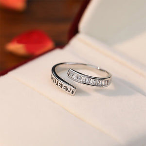 925 Sterling Silver Simple and Fashion Hollow Alphabet Geometric Adjustable Open Ring with Cubic Zirconia