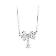 Load image into Gallery viewer, 925 Sterling Silver Sweet Fashion Ribbon Pendant with Cubic Zirconia and Necklace
