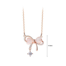 Load image into Gallery viewer, 925 Sterling Silver Plated Rose Gold Fashion and Sweet Ribbon Imitation Opal Pendant with Cubic Zirconia and Necklace