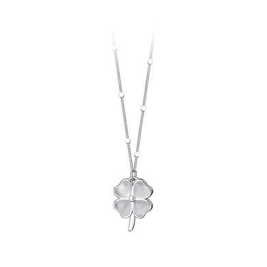 925 Sterling Silver Fashion and Simple Four-leafed Clover Imitation Cats Eye Pendant with Necklace