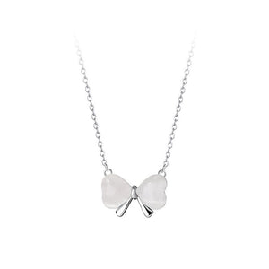 925 Sterling Silver Fashion Sweet Ribbon Imitation Cats Eye Pendant with Necklace