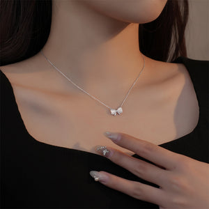 925 Sterling Silver Fashion Sweet Ribbon Imitation Cats Eye Pendant with Necklace
