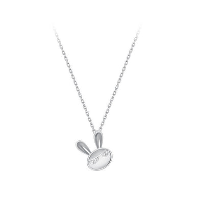 925 Sterling Silver Simple Cute Rabbit Imitation Cats Eye Pendant with Cubic Zirconia and Necklace