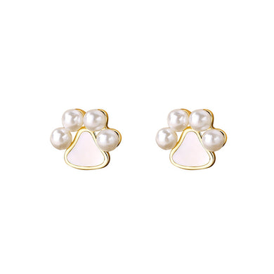 925 Sterling Silver Plated Gold Cute Simple Cat Claw Imitation Pearl Stud Earrings