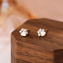 Load image into Gallery viewer, 925 Sterling Silver Plated Gold Cute Simple Cat Claw Imitation Pearl Stud Earrings