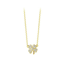 Load image into Gallery viewer, 925 Sterling Silver Plated Gold Simple and Fashion Four-leafed Clover Pendant with Cubic Zirconia and Necklace