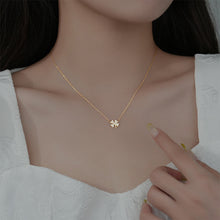 Load image into Gallery viewer, 925 Sterling Silver Plated Gold Simple and Fashion Four-leafed Clover Pendant with Cubic Zirconia and Necklace