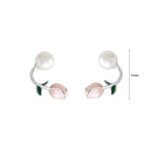 Load image into Gallery viewer, 925 Sterling Silver Fashion and Elegant Enamel Tulip Imitation Pearl Stud Earrings with Cubic Zirconia