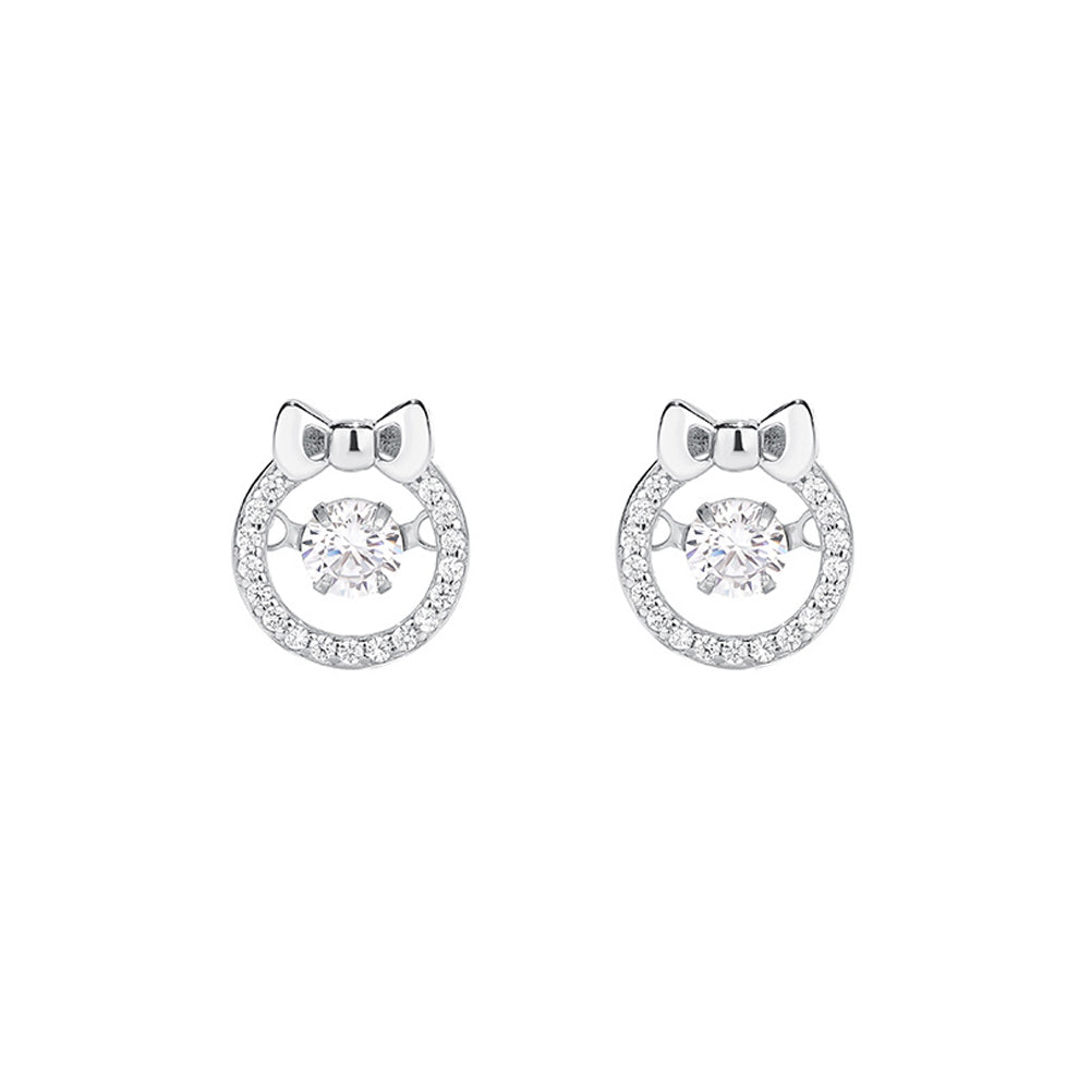 925 Sterling Silver Sweet Temperament Ribbon Circle Stud Earrings with Cubic Zirconia