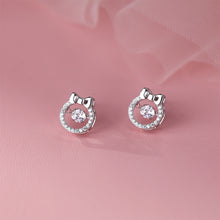 Load image into Gallery viewer, 925 Sterling Silver Sweet Temperament Ribbon Circle Stud Earrings with Cubic Zirconia