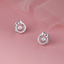 Load image into Gallery viewer, 925 Sterling Silver Sweet Temperament Ribbon Circle Stud Earrings with Cubic Zirconia