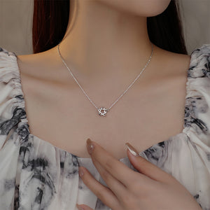 925 Sterling Silver Simple and Fashion Hollow Star Pendant with Cubic Zirconia and Necklace