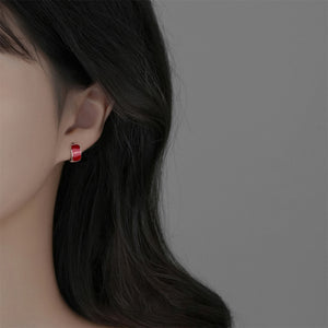 925 Sterling Silver Elegant Temperament Enamel Red Geometric Earrings