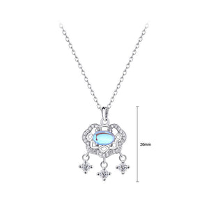 925 Sterling Silver Fashion Vintage Peace Lock Moonstone Pendant with Cubic Zirconia and Necklace