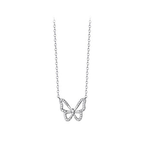 925 Sterling Silver Fashion Simple Hollow Butterfly Pendant with Cubic Zirconia and Necklace