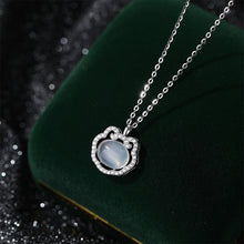 Load image into Gallery viewer, 925 Sterling Silver Fashion Vintage Ruyi Lock Imitation Chalcedony Pendant with Cubic Zirconia and Necklace