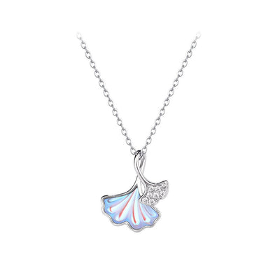 925 Sterling Silver Fashion Simple Ginkgo Leaf Pendant with Cubic Zirconia and Necklace