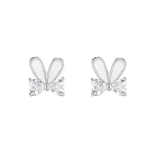 Load image into Gallery viewer, 925 Sterling Silver Simple Cute Rabbit Ribbon Stud Earrings with Cubic Zirconia