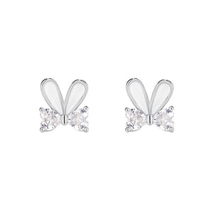 925 Sterling Silver Simple Cute Rabbit Ribbon Stud Earrings with Cubic Zirconia