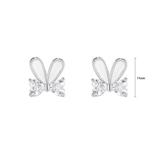 Load image into Gallery viewer, 925 Sterling Silver Simple Cute Rabbit Ribbon Stud Earrings with Cubic Zirconia
