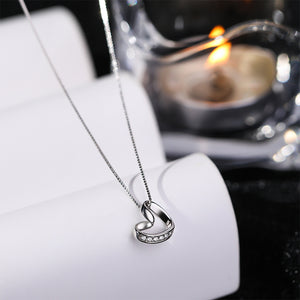 925 Sterling Silver Simple and Fashion Hollow Heart-shaped Pendant with Cubic Zirconia and Necklace