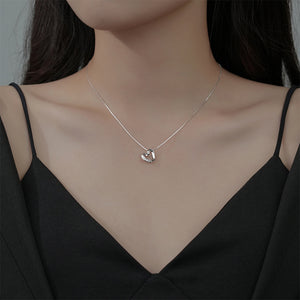 925 Sterling Silver Simple and Fashion Hollow Heart-shaped Pendant with Cubic Zirconia and Necklace