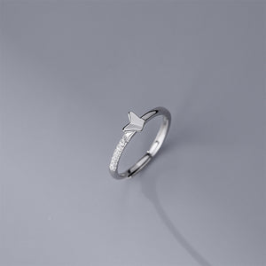 925 Sterling Silver Simple Sweet Butterfly Adjustable Open Ring with Cubic Zirconia