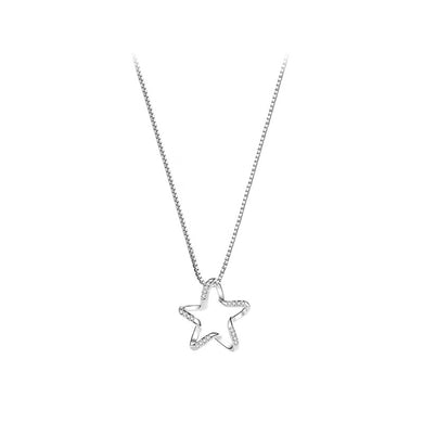 925 Sterling Silver Fashion Simple Hollow Star Pendant with Cubic Zirconia and Necklace