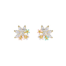 Load image into Gallery viewer, 925 Sterling Silver Plated Gold Sweet Temperament Enamel Flower Stud Earrings with Cubic Zirconia