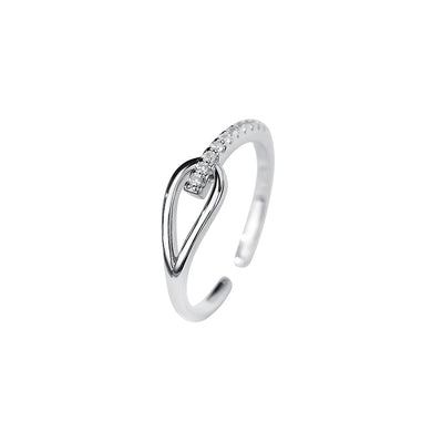 925 Sterling Silver Simple Personalized Intertwined Geometric Adjustable Open Ring with Cubic Zirconia