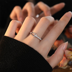 925 Sterling Silver Simple Personalized Intertwined Geometric Adjustable Open Ring with Cubic Zirconia