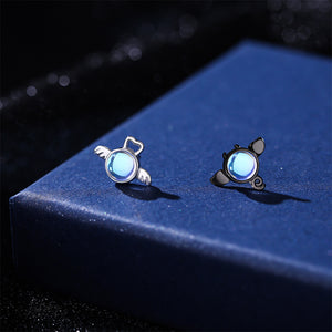 925 Sterling Silver Fashion Creative Angel Devil Moonstone Asymmetrical Stud Earrings