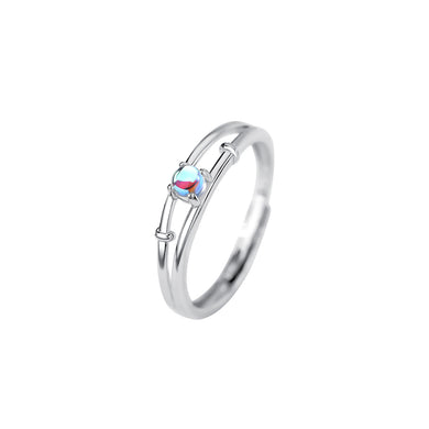 925 Sterling Silver Fashion Creative Geometric Double Layer Moonstone Adjustable Open Ring