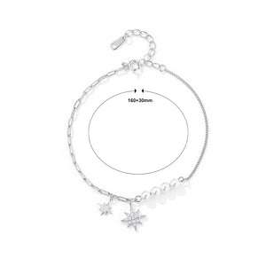 925 Sterling Silver Fashion and Creative Eight-pointed Star Imitation Pearl Beaded Bracelet with Cubic Zirconia