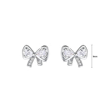 Load image into Gallery viewer, 925 Sterling Silver Sweet and Cute Ribbon Stud Earrings with Cubic Zirconia