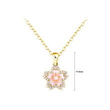 Load image into Gallery viewer, 925 Sterling Silver Plated Gold Fashion and Sweet Enamel Cherry Blossom Pendant with Cubic Zirconia and Necklace