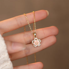 Load image into Gallery viewer, 925 Sterling Silver Plated Gold Fashion and Sweet Enamel Cherry Blossom Pendant with Cubic Zirconia and Necklace