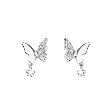 925 Sterling Silver Simple Cute Ribbon Stud Earrings with Cubic Zirconia